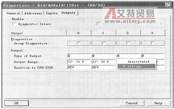 模拟量输出模块SM335( AI4/AO4&times;14/12bits)的设置