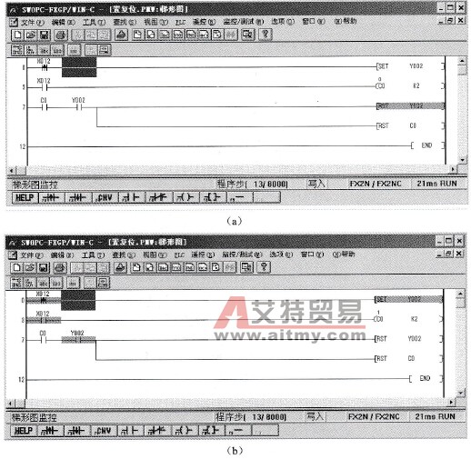置位复位指令与计数器实现的按钮按动梯形图变化