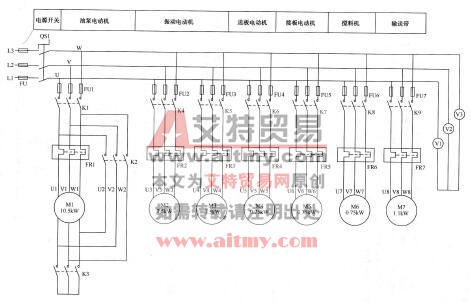 图11-3砌块成型机电气主电路图 图11-3砌块成型机电气主电路图