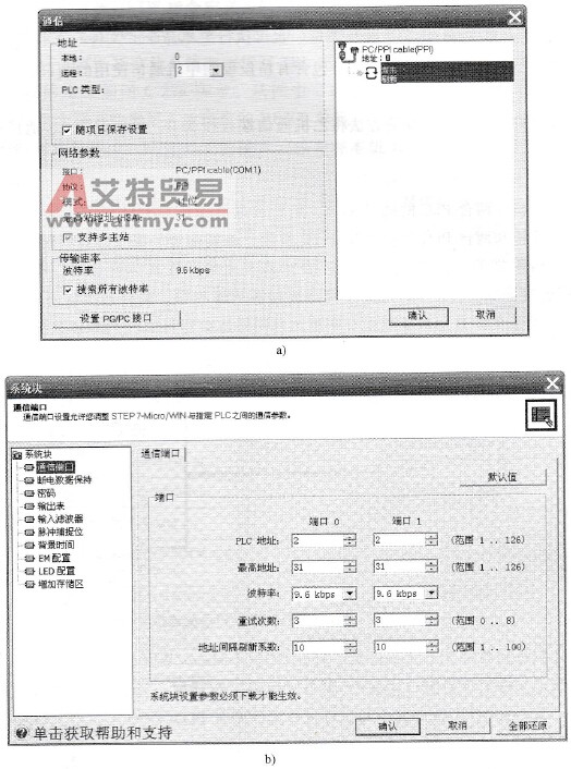 甲机的通信端口、地址和通信速率的设置
