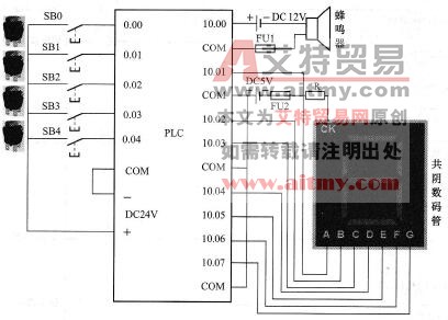 PLC抢答器控制系统硬件接线图