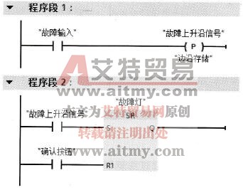 使用在信号上升沿置位操作数的指令实现故障报警程序