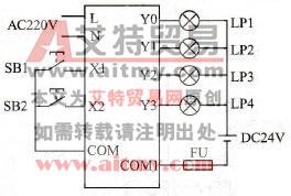 4盏流水灯的I/O接线圈