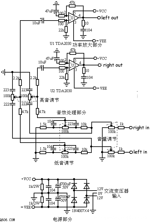 高中低音又一TDA2030功放电路图