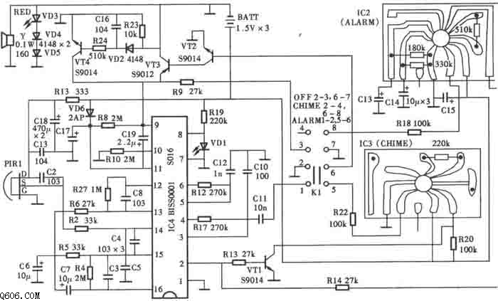SNS-200P1热释电红外报警器电路图