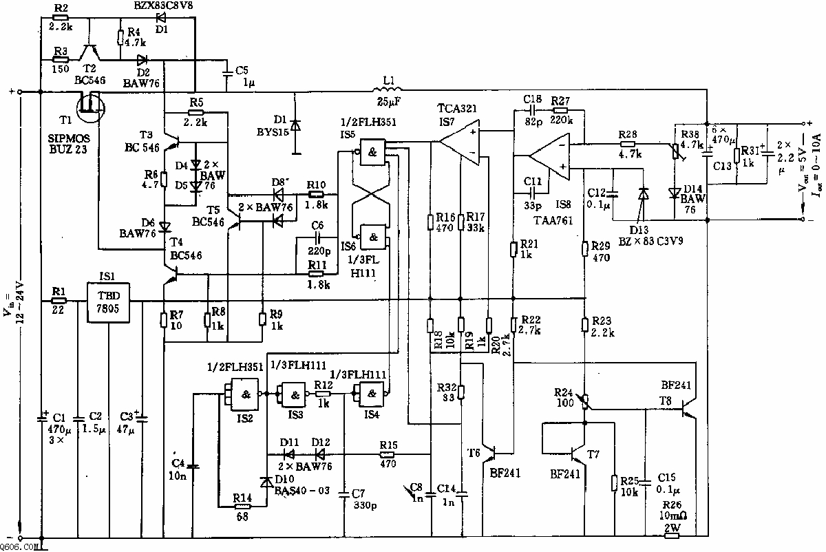 采用SIPMOS晶体管的5V／10A100kh扼流圈交流器电路图