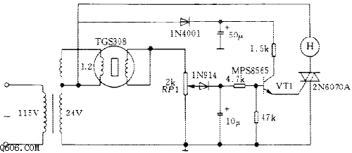 双向晶闸管的气体－烟雾报警电路图