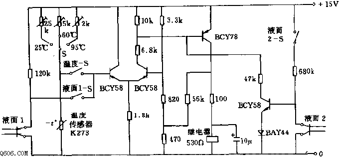 液体液面和温度监控电路图