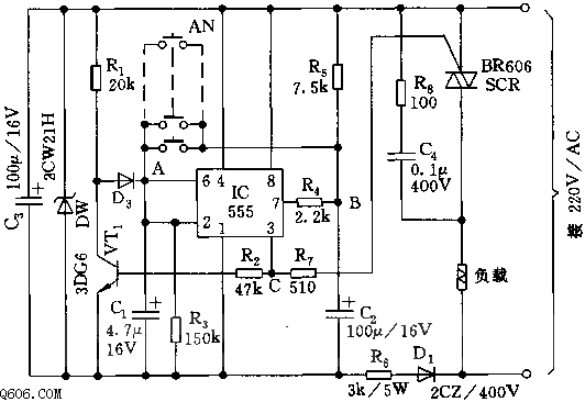 555可变延时照明自熄灯电路图