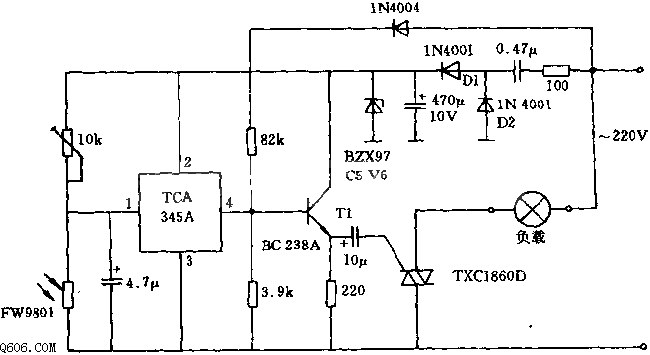 双向晶闸管的照明灯自动开关电路图