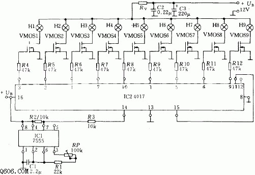 场效应管驱动的定时闪光电路图