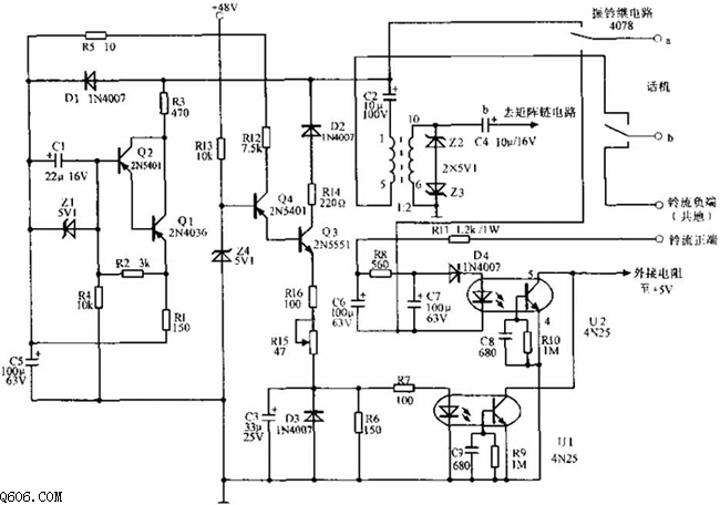 恒流源供电和摘机检测电路图
