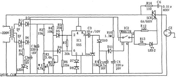 555构成的全自动加电保护器电路图
