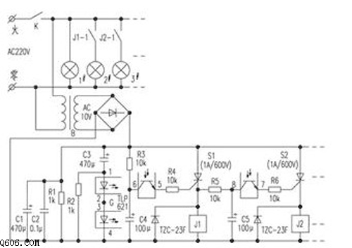 单只开关巧控多组灯电路图