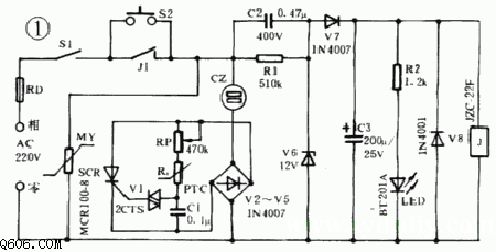 电热毯自动保护恒温器电路图