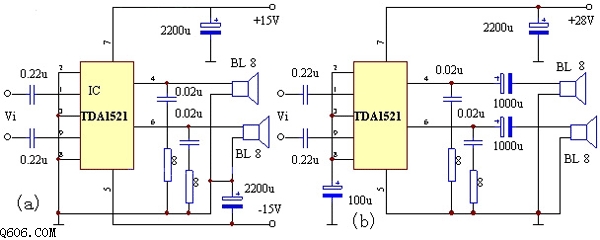 tda1521制作的漫步者2.1低音炮电路图