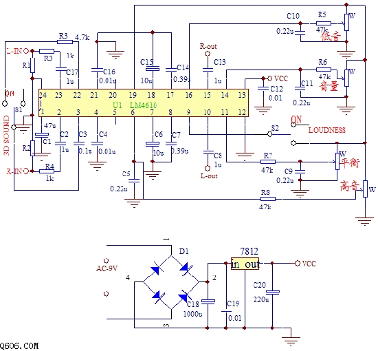 使用lm4610制作的3d音调电路图