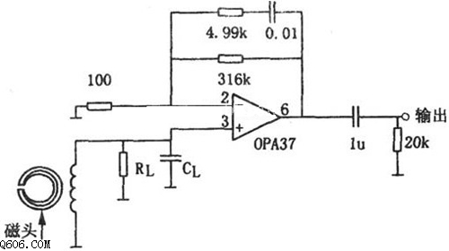 使用opa37组成的磁头前置放大器电路图