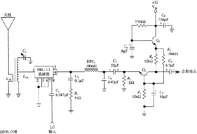 一级音频的直接变频接收机混频器电路图