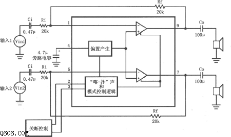 LM4912左、右双声道的放大电路图