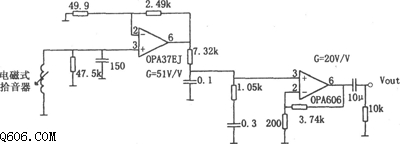 OPA606构成的低噪声高保真RIA前置放大电路图