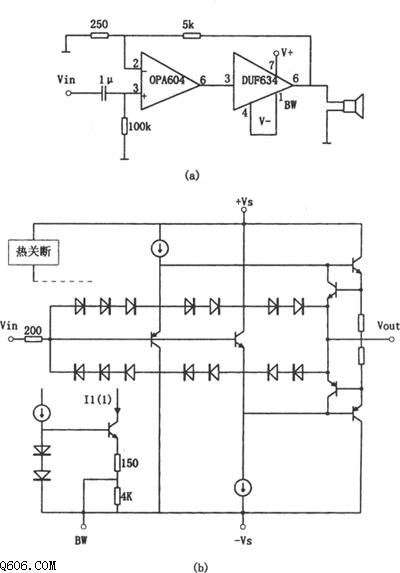 OPA604构成的高性能小功率音频功率放大器电路图