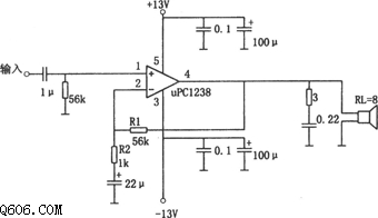 1OW音频功率放大器（μPC1238）电路图