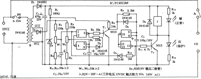 鸿峰牌DBG-1000II型电冰箱全自动保护器电路图