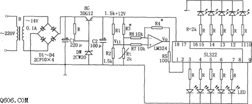 lm324、sl322构成的电冰箱温度告知电路图