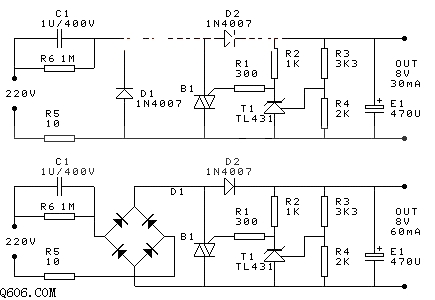 电容降压稳压器电源电路图