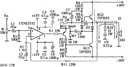 自举ocL功放电路图