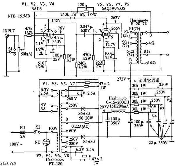 单端四声道功放电路图