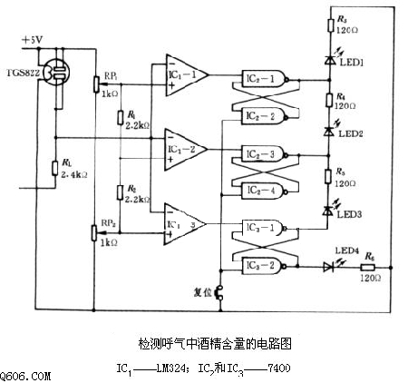 监测酒精气体浓度的传感器电路图