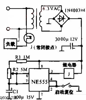 供电0-1小时的定时交流电源电路图