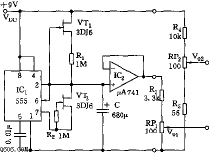 555超低频毫伏信号发生器电路图