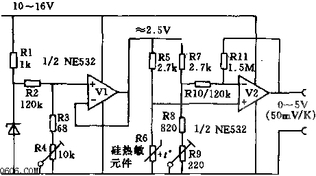 采用硅热敏元件的温度测量电路图