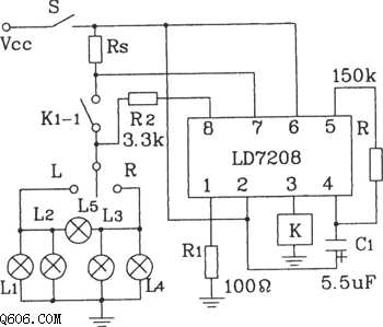 LD7208构成的汽车转弯报警电路图