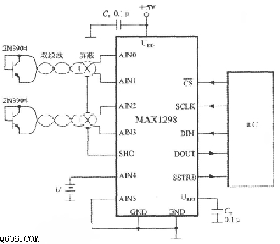 MAX1298构成的电压监测系统电路图