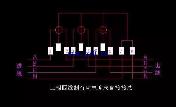 机械式三相四线制有功电度表接线图