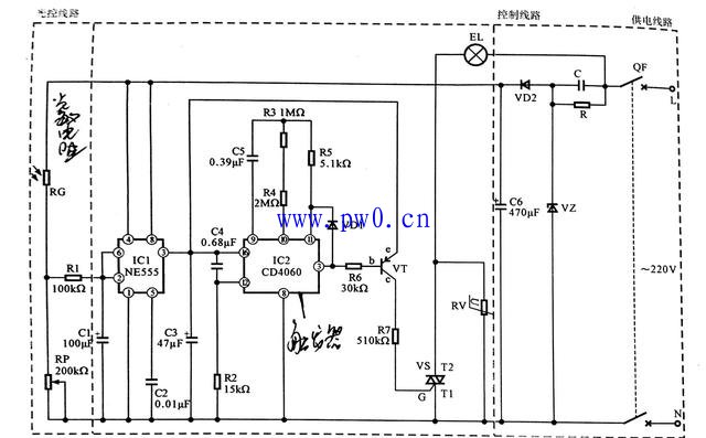 光控霓虹灯控制系统线路原理图解