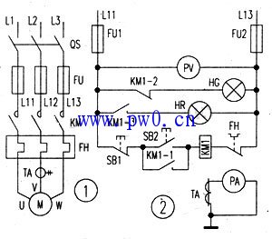 电动机直接启动的一次电路和二次电路图