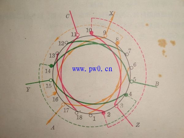 三相链式18槽电机接线图