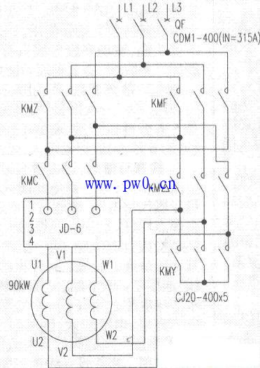 磨机带正反转和电机综合保护器启动电路图