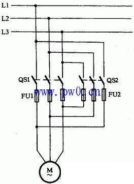 两只闸刀开关控制电动机接线图