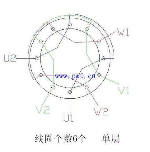 12槽4极三相异步电动机接线图
