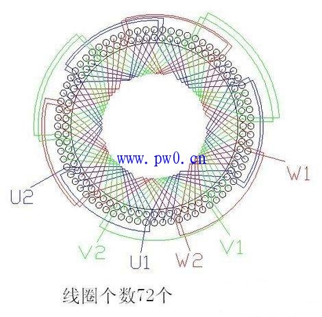 72槽6极三相异步电动机步线接线图