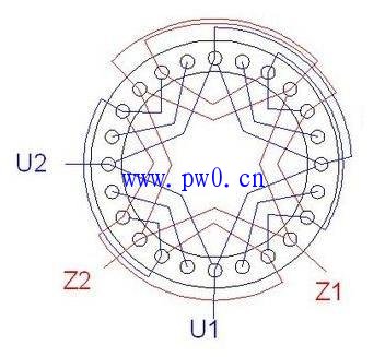 24槽4极单相异步电动机接线图