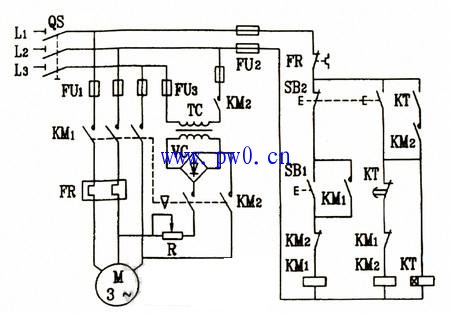 有变压器全波整流能耗制动电路图