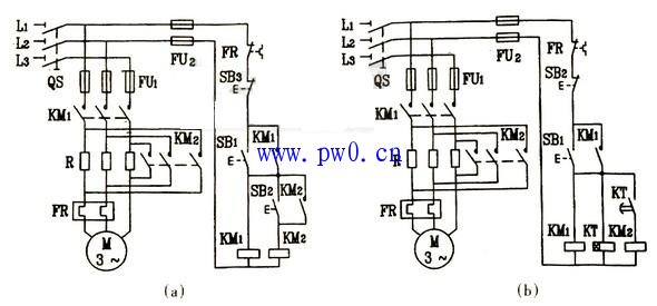 三相电动机串电阻降压启动线路图