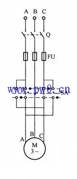 旋转开关控制电动机正反转接线图